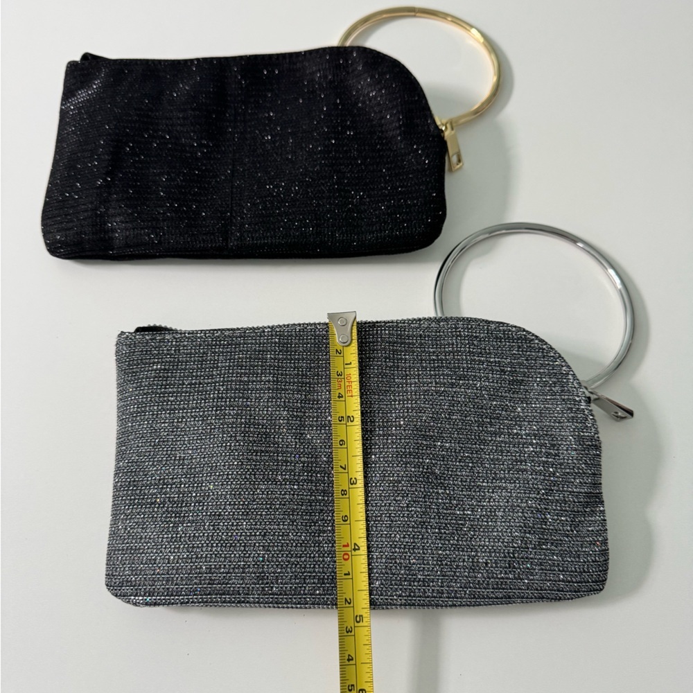 Black and Silver Wristlet Set with Metallic Ring Wrist Handles - Picture 6 of 12